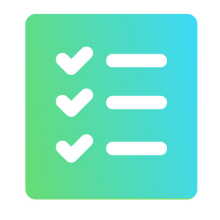 Checklist icon indicating task completion, features, or service items.