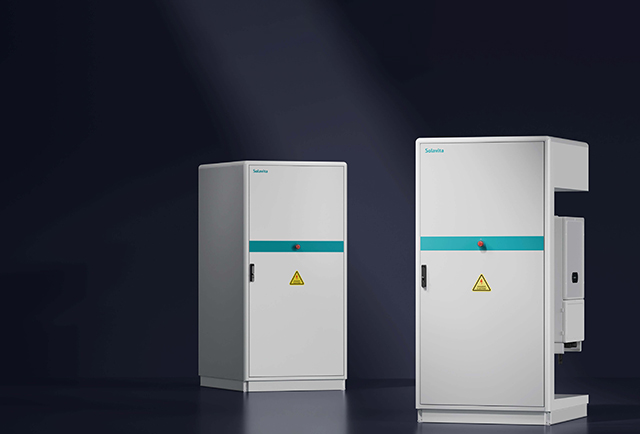 Solavita outdoor energy storage cabinets with high-voltage safety marks and exposed internal structure